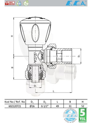 E.C.A Eca Köşe Radyatör Vanası 2 Adet Pex Rv3 1/2''X16 mm 602120721