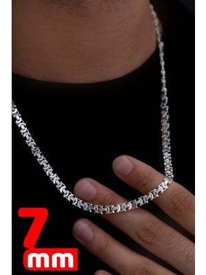 Osmanlı Gümüş Erkek Gümüş Kolye - 7 mm Euro Kral Erkek Gümüş Kolye Zincir Parlak Model