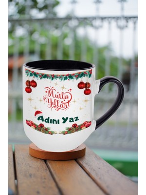 Caisya Kişiye Özel Yılbaşı Isim Baskılı Içi Siyah Lüx Kupa Bardak Porselen Çay Kahve Fincanı