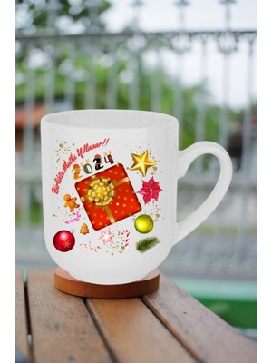 Caisya Yılbaşı 2024 Baskılı Lüx Kupa Bardak Porselen Çay Kahve Fincanı