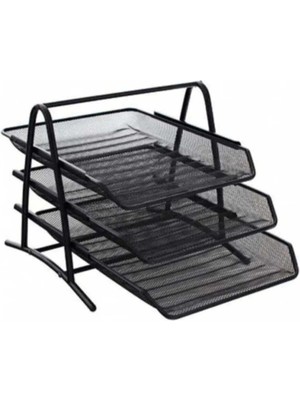 Tüftürük STİLO 3'lü  Siyah Evrak Rafı Dosyalık 3 Katlı Evrak Rafı Metal Evrak Rafı