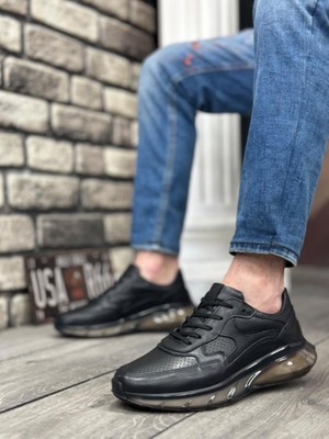 Bpm BA0324 Içi Dışı Deri Rahat Taban Siyah Sneakers Casual Erkek Ayakkabı