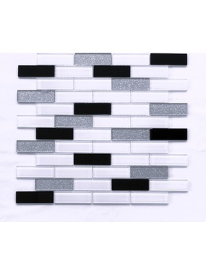 MozaiKristaL Mutfak Tezgah Arası ve Tüm Yüzeyler Için Kristal Cam Mozaik. Cam Ölçüleri: 23X73 Mm. File Karo Ölçüsü: 30X30 Cm. Renk: Beyaz-Siyah-Gümüş Mix ( 1 Kutu = 11 File Karo =1 M2 Fıyatıdır )