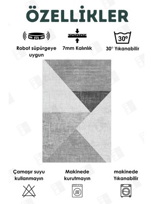 Faiend Yıkanabilir Halı Mutfak Kaymaz Dod Taban Leke Tutmaz Ev Halısı Gri-Gümüş