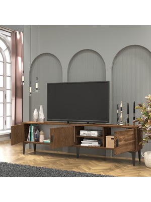 Cool Home Marin Tv Ünitesi Tv Sehpası 180 cm Çizgi Desenli , Raflı , Ceviz