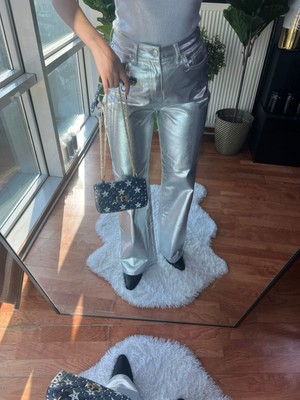 Zaracan Metalik Kaplama Gümüş Pantolon