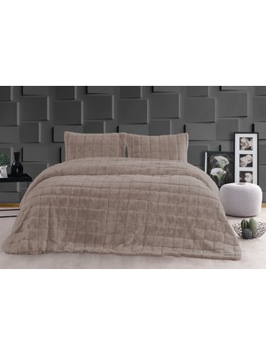 Merinos Luxe Yatak Örtüsü Kareli Cappuccino Çift Kişilik 230X250CM