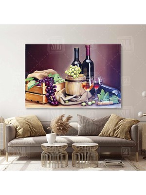 SML Tablo Üzüm Kasası Meyve Cam Şişe Kadeh Yatay Kanvas Tablo