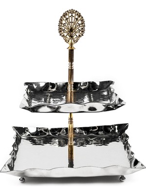 Antep Sepeti Gümüş Kaplama Dövme Iki Katlı Bakır Pastalık