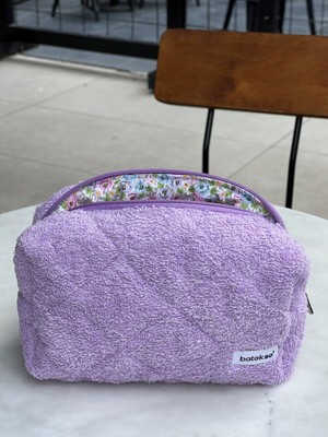 Batekso Lila Havlu Makyaj Çantası Büyük Boy Çok Amaçlı Kullanım İçin 19x18x7.5 cm