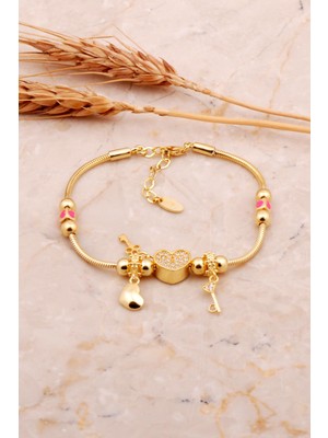 Sümer Telkari Kalp Tasarım Altın Kaplama Mineli Gümüş Şans Bileklik 4520