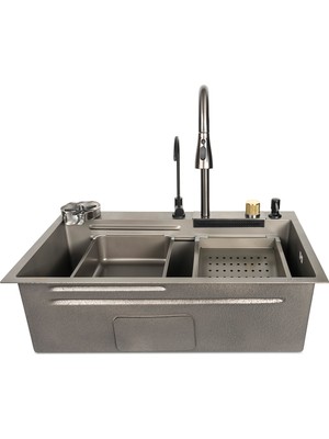 Stilmax Paslanmaz Çelik SUS304 Teknolojik Akıllı Şalale Evye Seti 75 x 45 cm 7 Fonksiyonlu Mutfak Evyesi