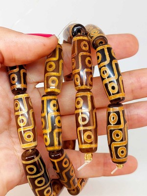 Yaşam Tohumu 9 Göz Tibet Akik Taşı Silindir Kesim 10X30MM Dizi (45782)