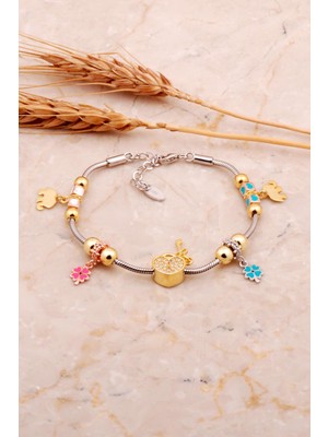 Sümer Telkari Kalp Tasarım Rodyumlu Mineli Gümüş Şans Bileklik 4524