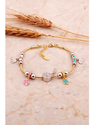 Sümer Telkari Kalp Tasarım Altın Kaplama Mineli Gümüş Şans Bileklik 4525