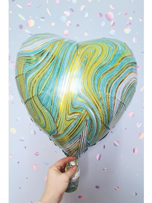 Pekshop Yeşil Mermer Kalp Folyo Balon Retro Balon Kalp Şekilli 18INÇ 45CM