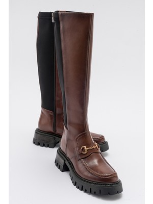 Luvi Chapel Taba Cilt Tokalı Streç Detaylı Kadın Çizme