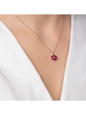 Hom Silver Jewelry 925 Ayar Gümüş Pembe Renkli Lotus Kadın Kolye HSJ0066