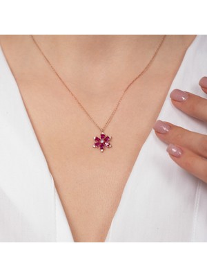 Hom Silver Jewelry 925 Ayar Gümüş Pembe Renkli Lotus Kadın Kolye HSJ0066