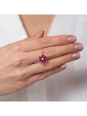 Hom Silver Jewelry 925 Ayar Gümüş Pembe Renkli Lotus Kadın Kolye HSJ0066