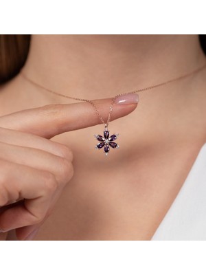 Hom Silver Jewelry 925 Ayar Gümüş Mor Renkli Lotus Kadın Kolye HSJ0068