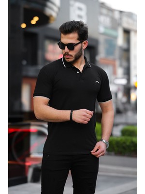 3A Moda Erkek Siyah Pamuk Serin Tutan Dar Kesim Polo Yaka T-Shirt