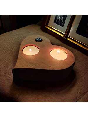 Alpha Tasarım Atölyesi Kalp Şeklinde Ahşap Mumluk Tealight Için