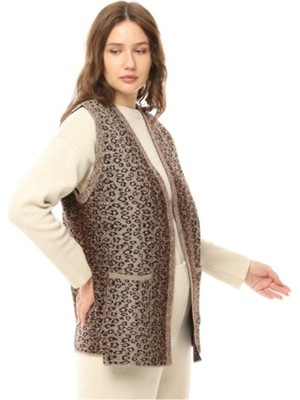 Global-Store Leopar Desen Yelek-Kahve