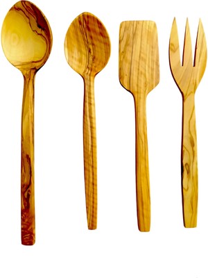 Ncy Zeytin El Yapımı Kaşık Seti Tahta Kaşık + Spatula 4 Parça