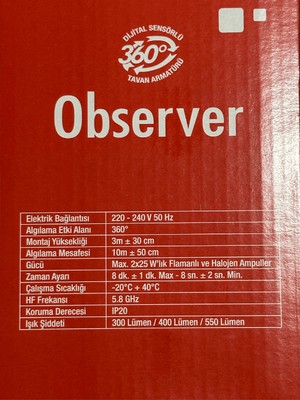 Netelsan Observer 360 Derece Sensörlü Tavan Armatürü + 2 Adet Osram 8.5W Beyaz Hediye