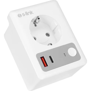 S-link SL-13 MASTERPOWER 16A Akım Korumalı Akıllı Priz 2.4 Ghz Type-C USB Çıkışlı WIFIBT TUYA Destekli