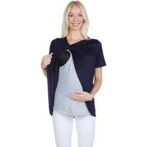 LuvmaBelly 3503 Lacivert Pamuklu Viskon Lohusa Emzirme Bluz