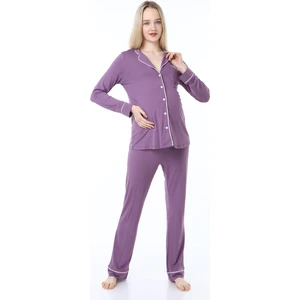 MYRA9552 Düğmeli Biyeli Hamile Pijama Takımı -Mor