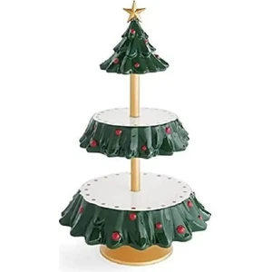 Shanhua Shop 1 Adet Tarzı Yaratıcılık Noel Ağacı Şekli Tatlı Masa Meyve Tabağı Çift Katmanlı Kek Standı Tatil Partisi Şeker Tabağı Aperatif Tepsisi Dekor (Yurt Dışından)