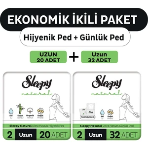 Ekonomik Ikili Paket (Natural Ultra Hassas Hijyenik Ped Uzun 20'Li + Günlük Ped Normal 32'Li)