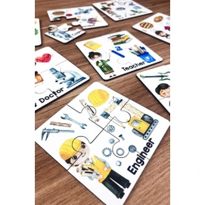 Ceo Design Meslekleri Ingilizce Öğreniyorum 4 Lü Ahşap Puzzle Zeka Oyunları
