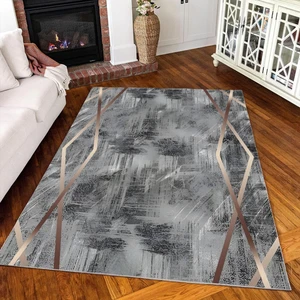 Kesme Halı Makinede Yıkanabilir Kaymaz Taban Leke Tutmaz Mutfak Halı Salon Yolluk Antrasit-Bej