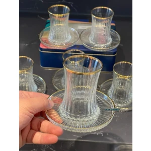 12 Parça Elysia Kesme Gerçek Yaldızlı Çay Seti Takımı , Hediyelik , Çeyizlik