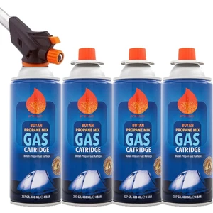4 Adet 227 gr Gaz Kartuşlu Pürmüz ve Çakmaklı Başlık Set Kamp Gazı Set 4 Lü Gaz Kartuşlu Pürmüz