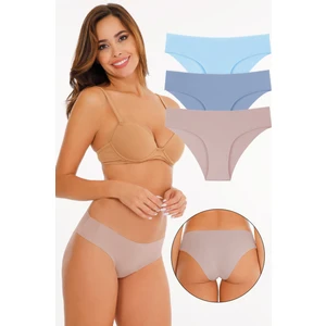 Kadın Dikişsiz Lazer Kesim Likralı Külot 3lü Paket Set  - KTS2018 Gri