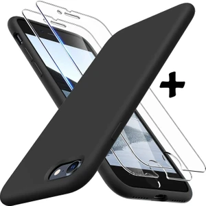 M.TK Moveteck Apple iPhone 7 - 8 - Se Uyumlu Kılıf Silikon + 9h Tempereli Nano Cam 2'li Set Ekran Camı