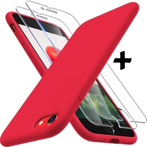 M.TK Moveteck Apple iPhone 7 - 8 - Se Uyumlu Kılıf Silikon + 9h Tempereli Nano Cam 2'li Set Ekran Camı