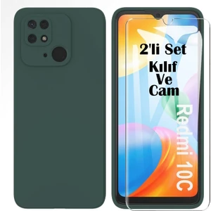 M.TK Moveteck Xiaomi Poco C40 - Redmi 10C Uyumlu Kılıf Silikon + 9h Tempereli Nano Cam 2'li Set Ekran Camı