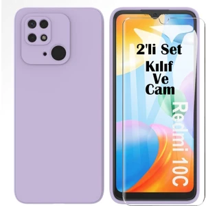 M.TK Moveteck Xiaomi Poco C40 - Redmi 10C Uyumlu Kılıf Silikon + 9h Tempereli Nano Cam 2'li Set Ekran Camı