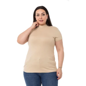 Disentis Modest Büyük Beden Yarım Balıkçı Kısa Kollu Viskon Bej Rengi Body