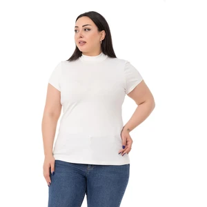 Büyük Beden Yarım Balıkçı Kısa Kollu Viskon Ekru Body