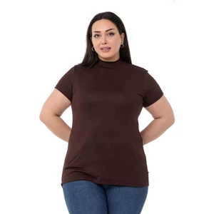 Büyük Beden Yarım Balıkçı Kısa Kollu Viskon Kahverengi Body