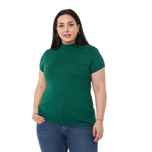 Büyük Beden Yarım Balıkçı Kısa Kollu Viskon Zümrüt Body