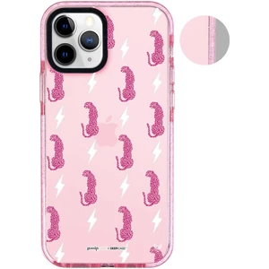 Apple iPhone 11 Pro Max Gossip Pasta Leopar Tasarımlı Simli Pembe Kaplama Şeffaf Telefon Kılıfı