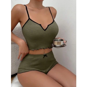 Fancy&dancy Kadın Kaşkorse Haki Renk Şortlu Gecelik Takımı 005